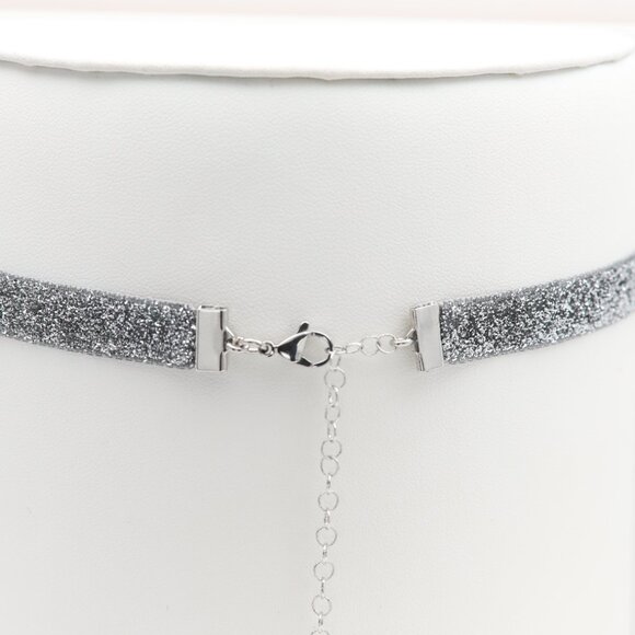 Silver Sparkle Choker adjustable Silver tone color Chokers (#42) - Picture 8 of 11